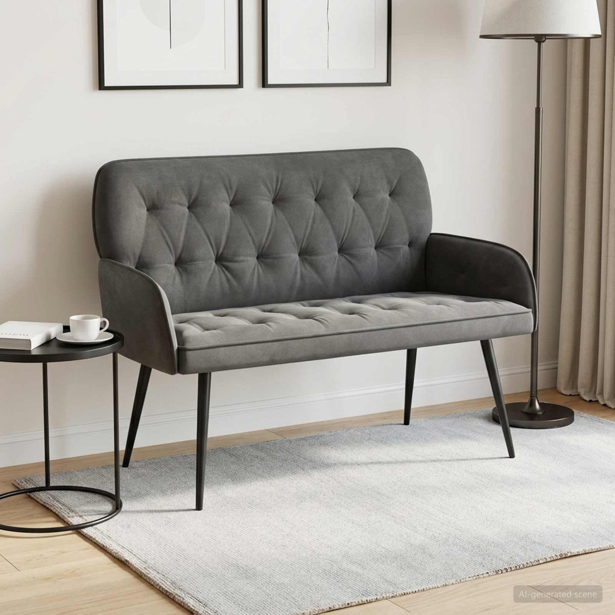 2 Seater Sofa with Metal Legs 2-Seater Dark Grey Velvet