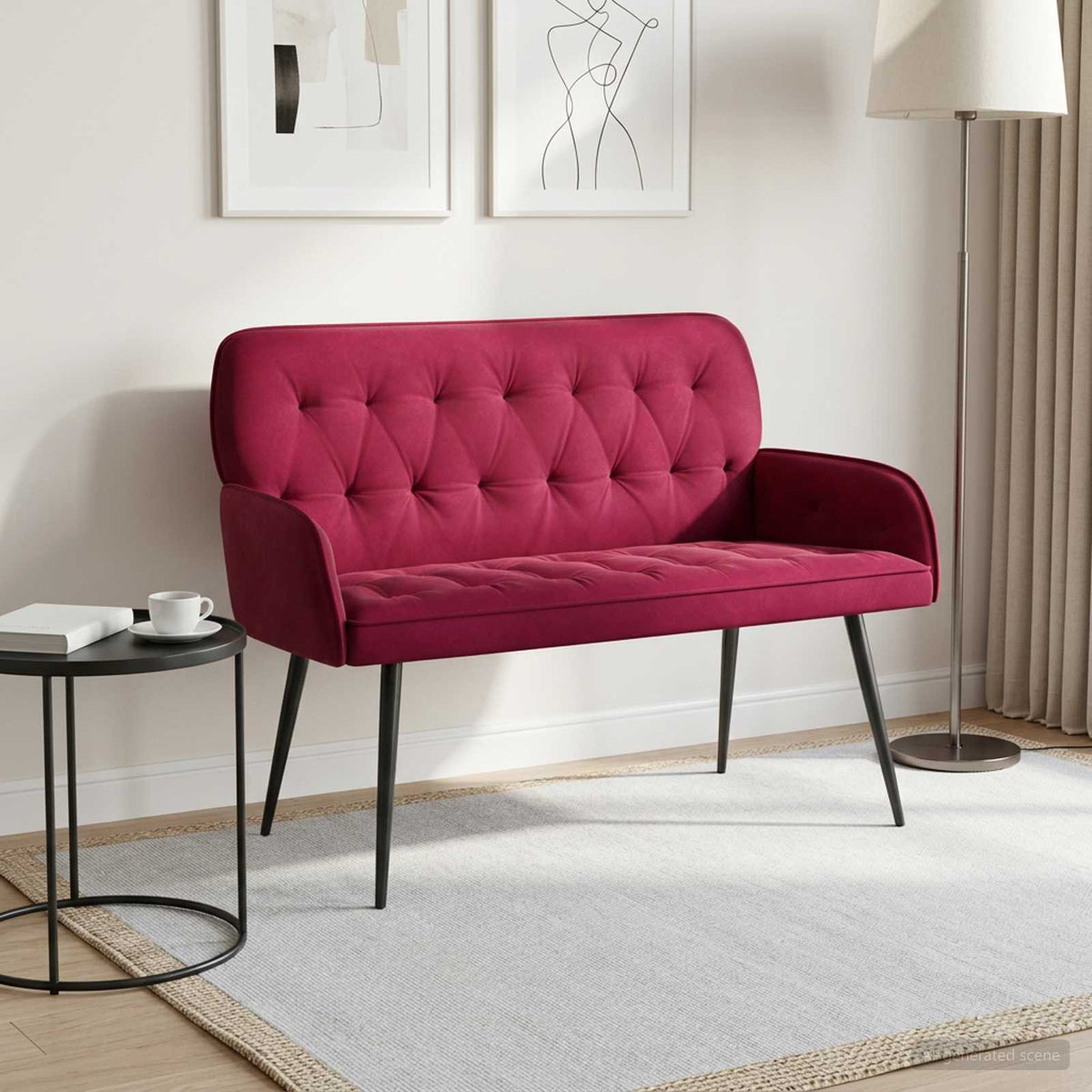 2 Seater Sofa with Metal Legs 2-Seater Wine Red Velvet