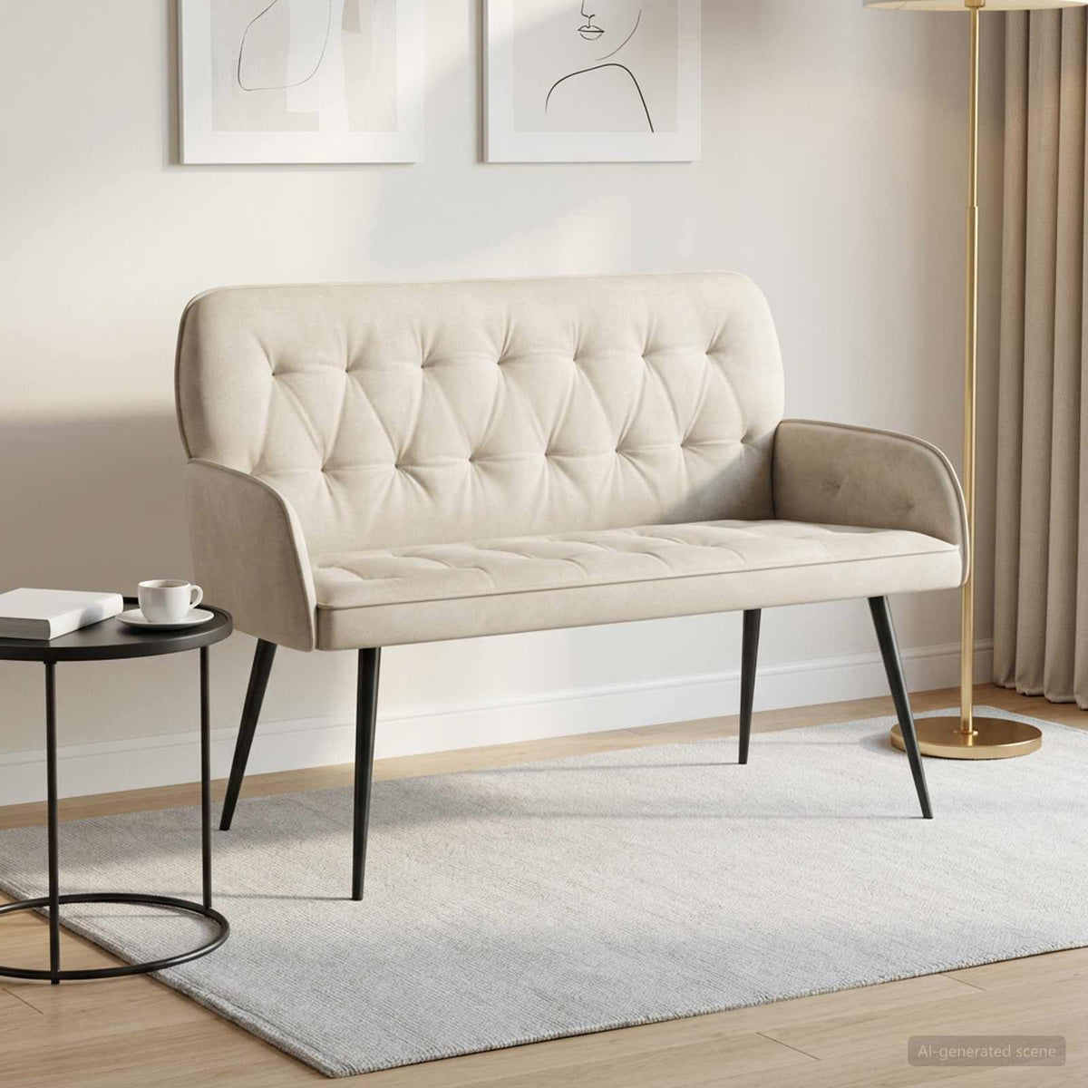 2 Seater Sofa with Metal Legs 2-Seater Cream Velvet