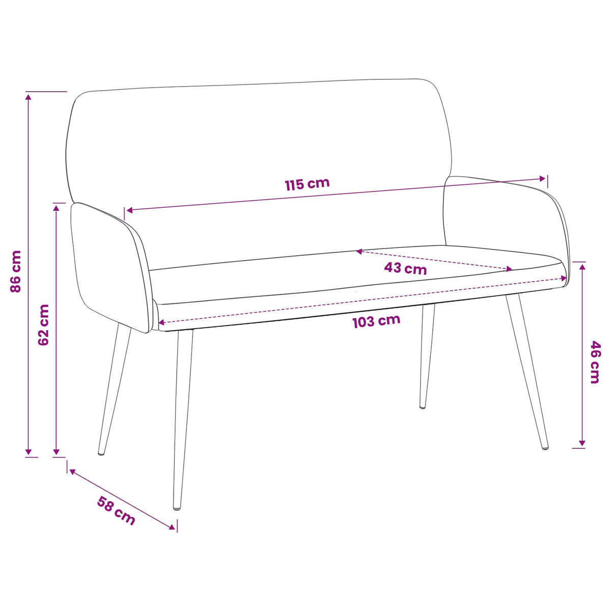 2 Seater Sofa with Metal Legs 2-Seater Cream Corduroy Fabric