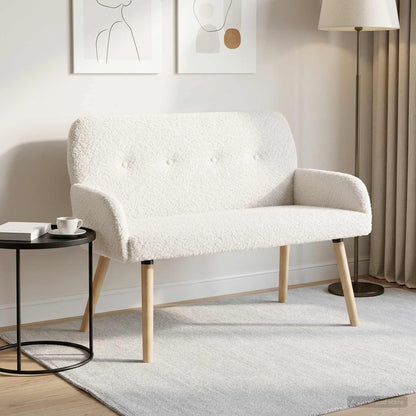 2 Seater Sofa with Solid Wood Legs Cream Bouclé