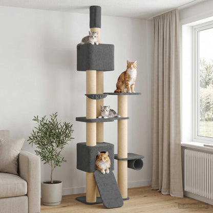 Floor-to-Ceiling Cat Tree with Sisal Post Dark Grey 257-283 cm