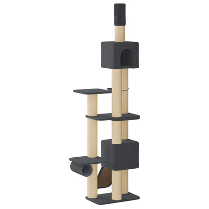 Floor-to-Ceiling Cat Tree with Sisal Post Dark Grey 257-283 cm
