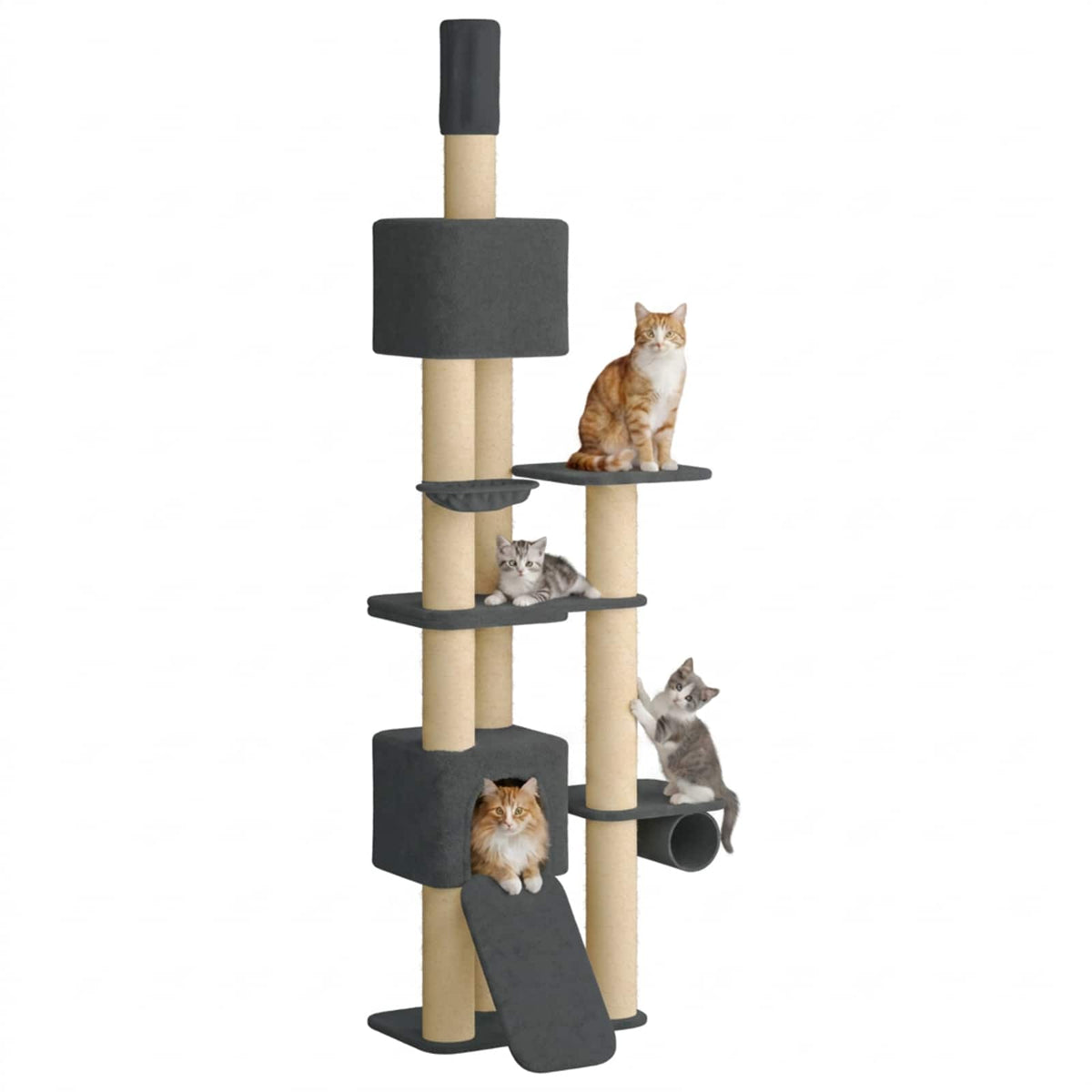 Floor-to-Ceiling Cat Tree with Sisal Post Dark Grey 257-283 cm