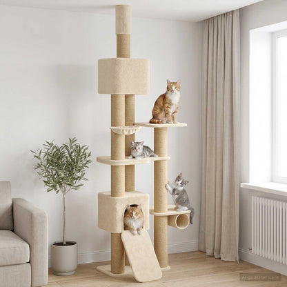 Floor-to-Ceiling Cat Tree with Sisal Post Cream 257-283 cm