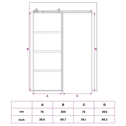 Sliding Door 76 x 205 cm Tempered Glass and Aluminium