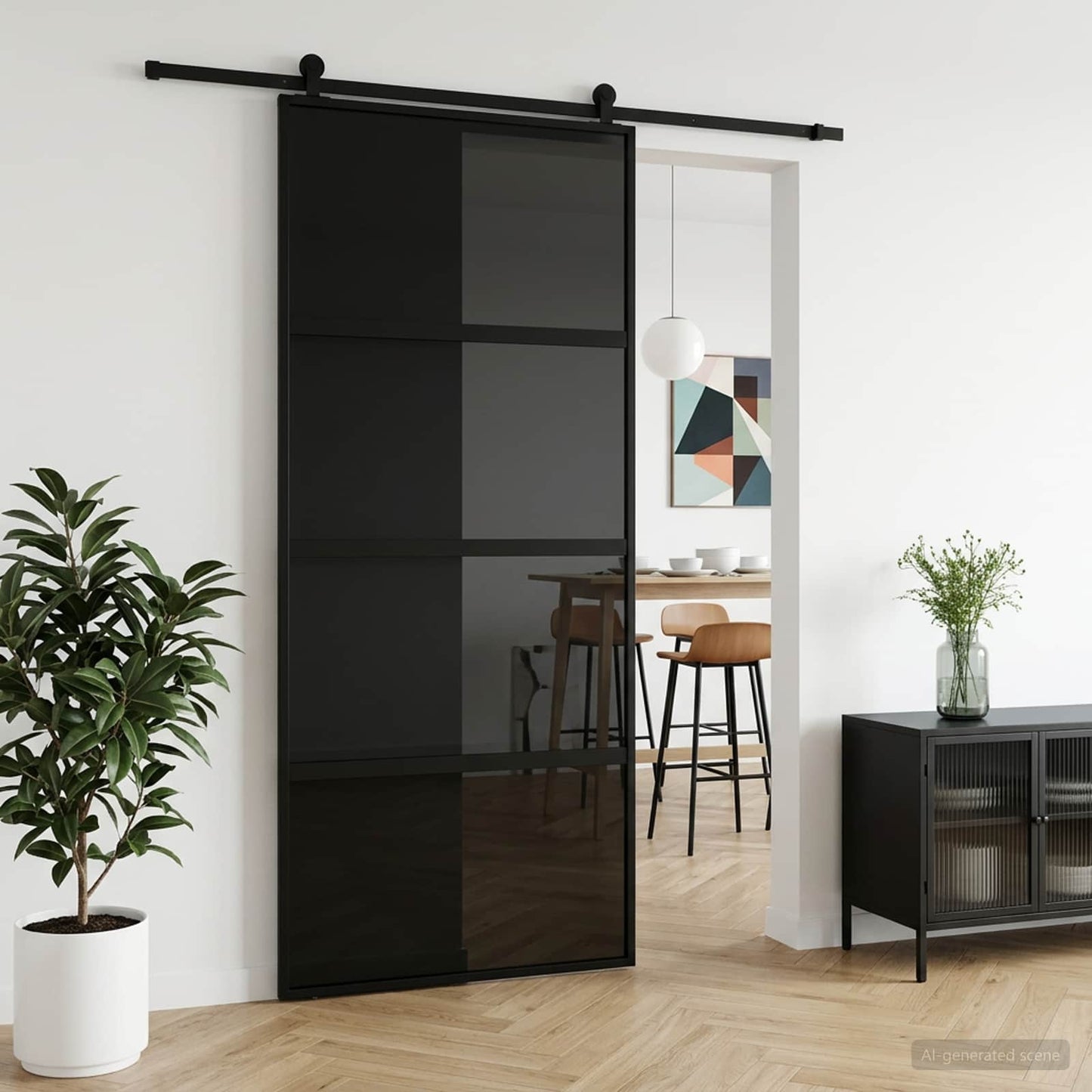 Sliding Door 90 x 205 cm Tempered Glass and Aluminium