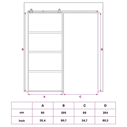 Sliding Door 90 x 205 cm Tempered Glass and Aluminium