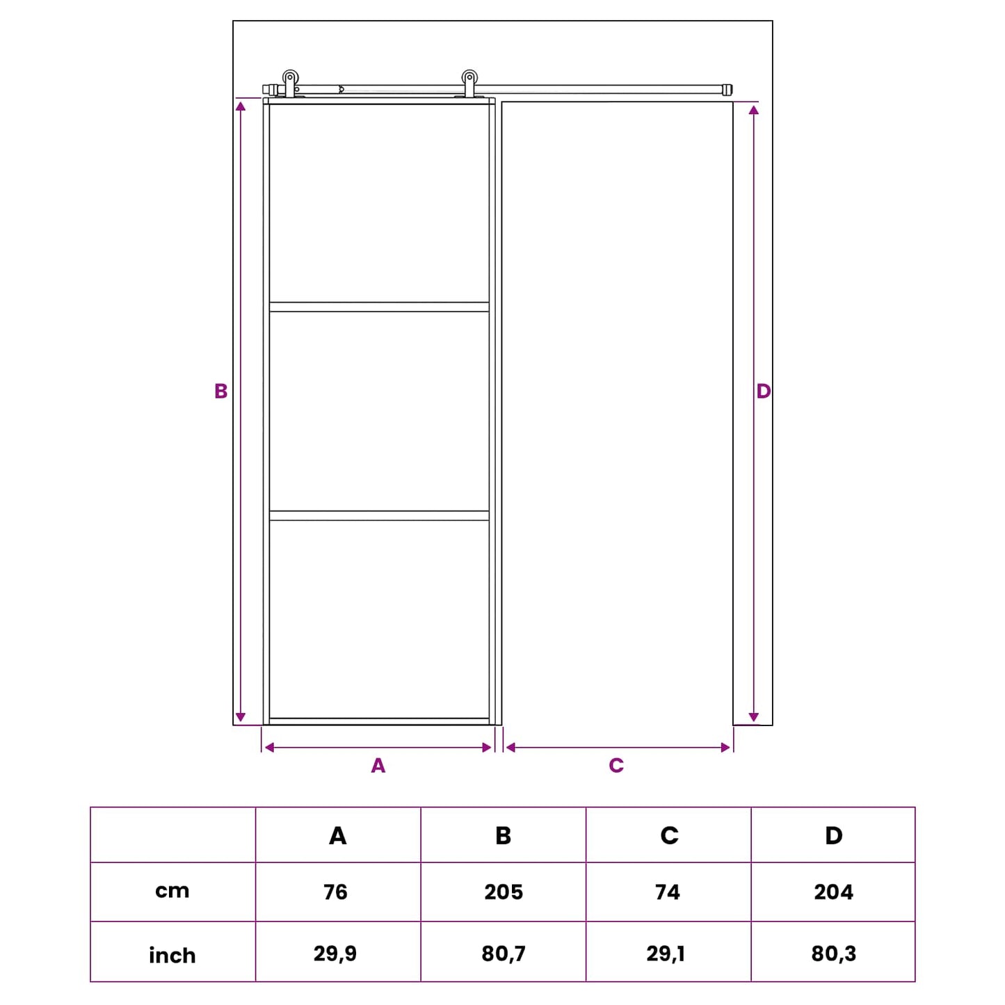 Sliding Door 76 x 205 cm Tempered Glass and Aluminium
