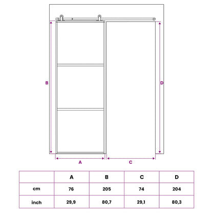 Sliding Door 76 x 205 cm Tempered Glass and Aluminium