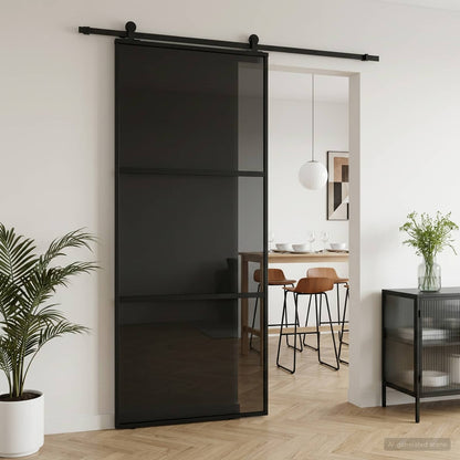 Sliding Door 90 x 205 cm Tempered Glass and Aluminium