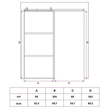 Sliding Door 90 x 205 cm Tempered Glass and Aluminium