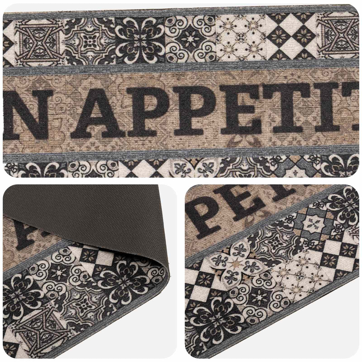 Kitchen Rug Grey Bon Appetit 300 x 60 cm 100% Polyamide