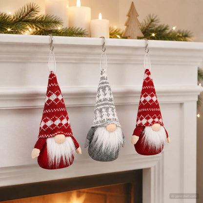 Sitting Gnome Set 3 pcs Red and Grey 10 x 18 cm Polyester