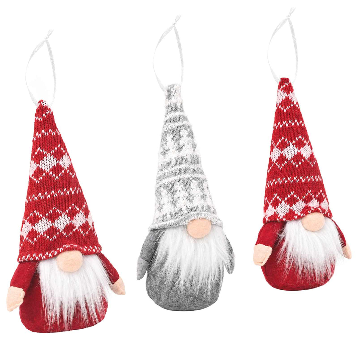Sitting Gnome Set 3 pcs Red and Grey 10 x 18 cm Polyester