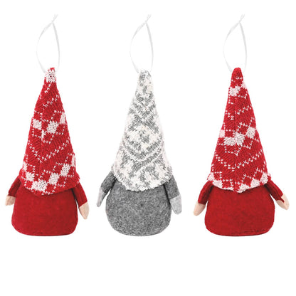 Sitting Gnome Set 3 pcs Red and Grey 10 x 18 cm Polyester
