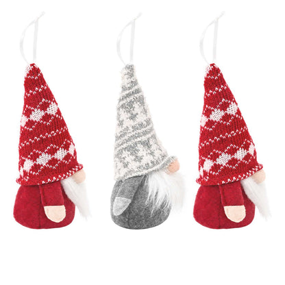 Sitting Gnome Set 3 pcs Red and Grey 10 x 18 cm Polyester