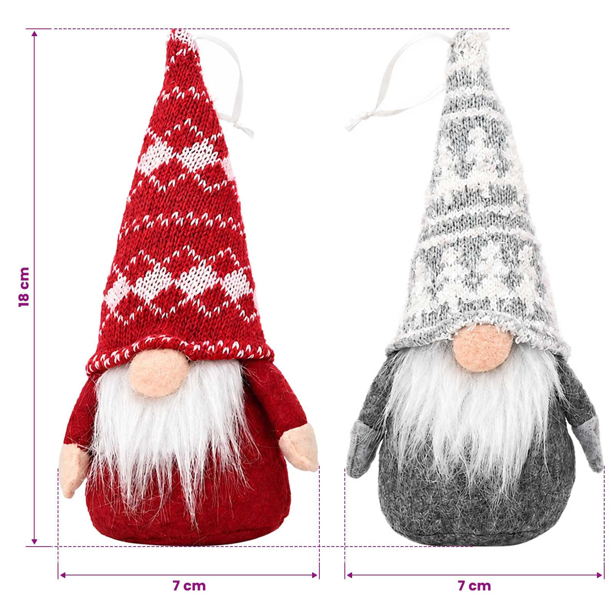 Sitting Gnome Set 3 pcs Red and Grey 10 x 18 cm Polyester
