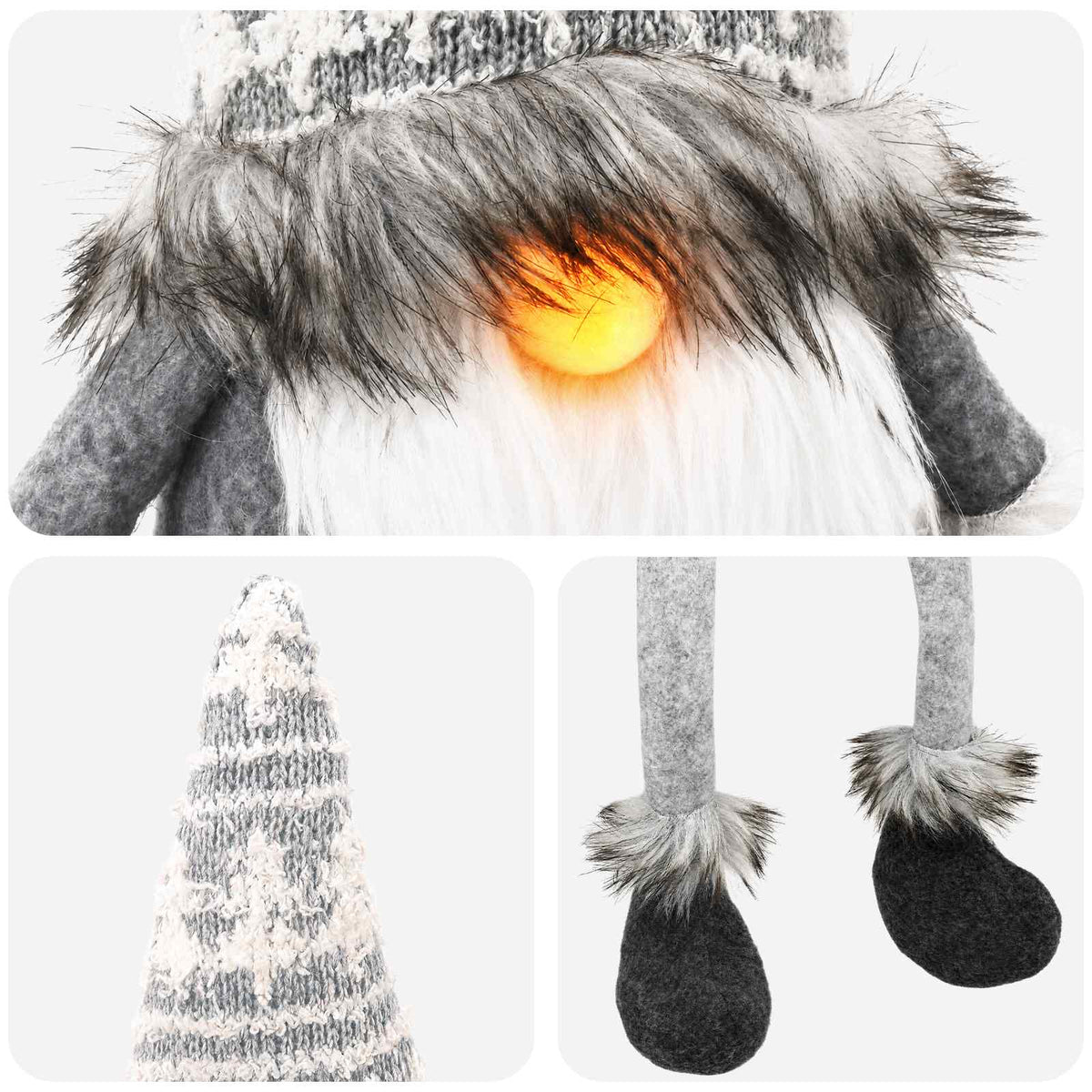 Sitting Gnome Set with LED Light 3 pcs Red and Grey 20 x 60 cm