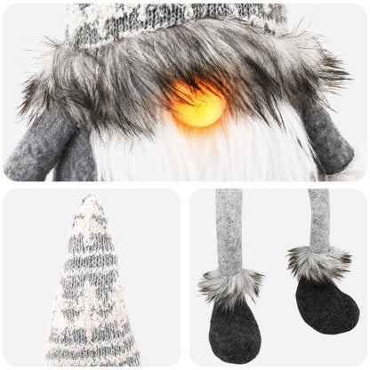 Sitting Gnome Set with LED Light 3 pcs Red and Grey 20 x 60 cm