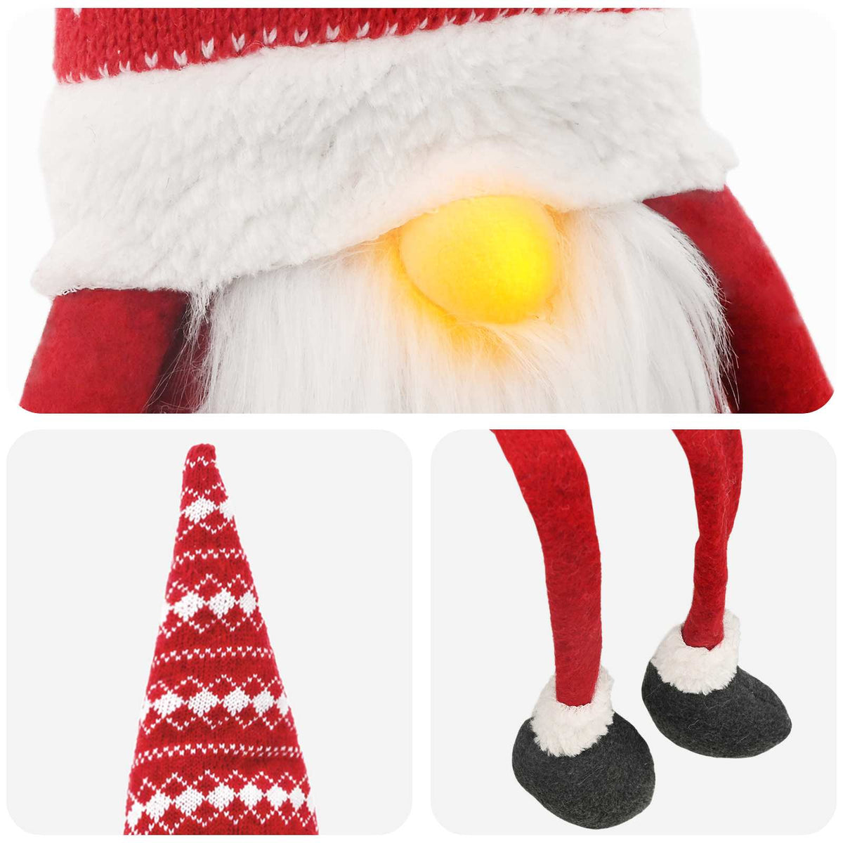 Sitting Gnome Set with LED Light 3 pcs Red and Grey 20 x 60 cm