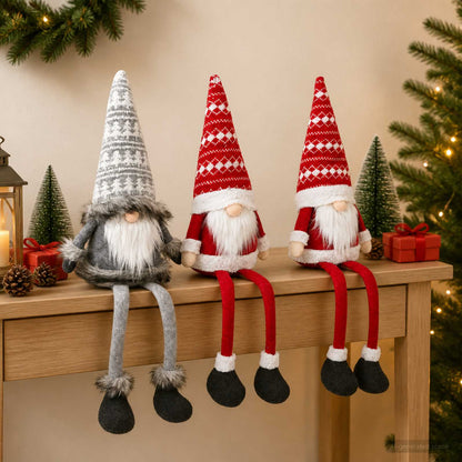 Sitting Gnome Set with LED Light 3 pcs Red and Grey 20 x 60 cm