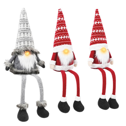Sitting Gnome Set with LED Light 3 pcs Red and Grey 20 x 60 cm