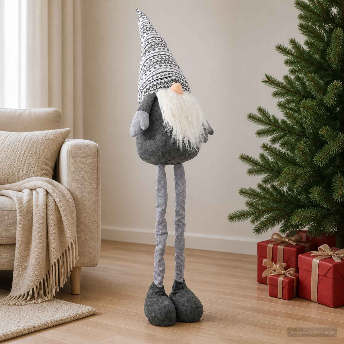 Christmas Gnome with Extendable Legs Grey 130 cm Polyester