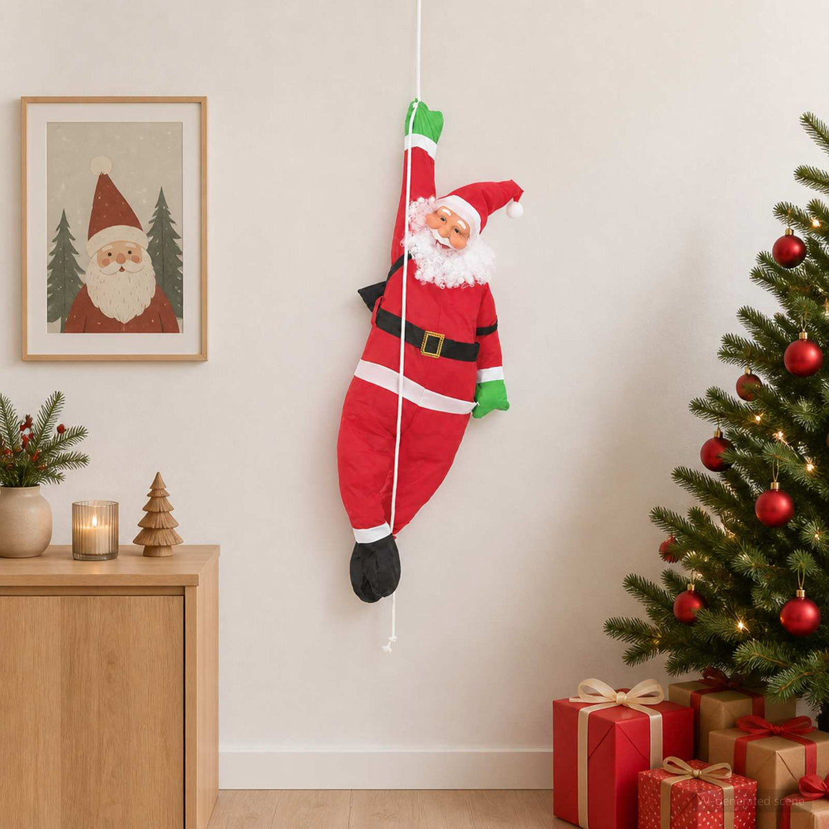 Hanging Santa Claus on Rope Red 30 x 15 x 130 cm Polyester