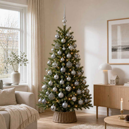 Christmas Bauble Set 61 pcs Grey Dia. 6 cm Plastic 300 LEDs