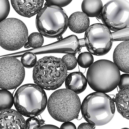 Christmas Bauble Set 120 pcs Grey Dia. 6 cm Plastic 300 LEDs