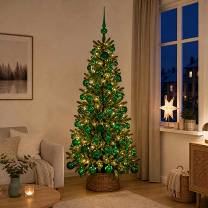 Christmas Bauble Set 61 pcs Green Dia. 6 cm Plastic 150 LEDs