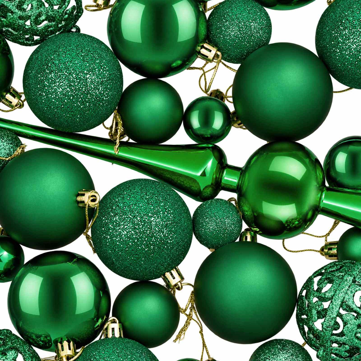 Christmas Bauble Set 61 pcs Green Dia. 6 cm Plastic 150 LEDs