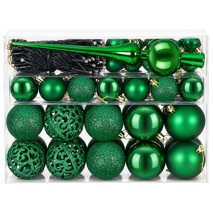 Christmas Bauble Set 61 pcs Green Dia. 6 cm Plastic 150 LEDs