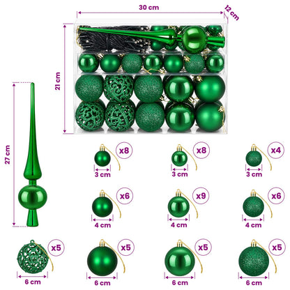 Christmas Bauble Set 61 pcs Green Dia. 6 cm Plastic 150 LEDs