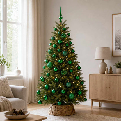 Christmas Bauble Set 120 pcs Green Dia. 6 cm Plastic 300 LEDs