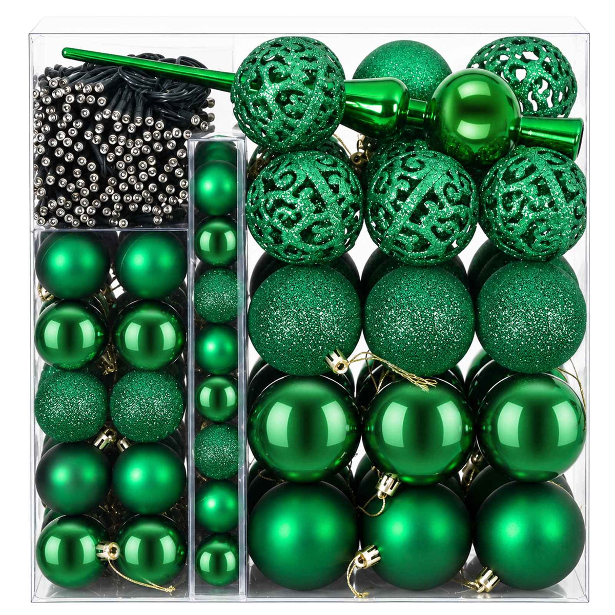 Christmas Bauble Set 120 pcs Green Dia. 6 cm Plastic 300 LEDs