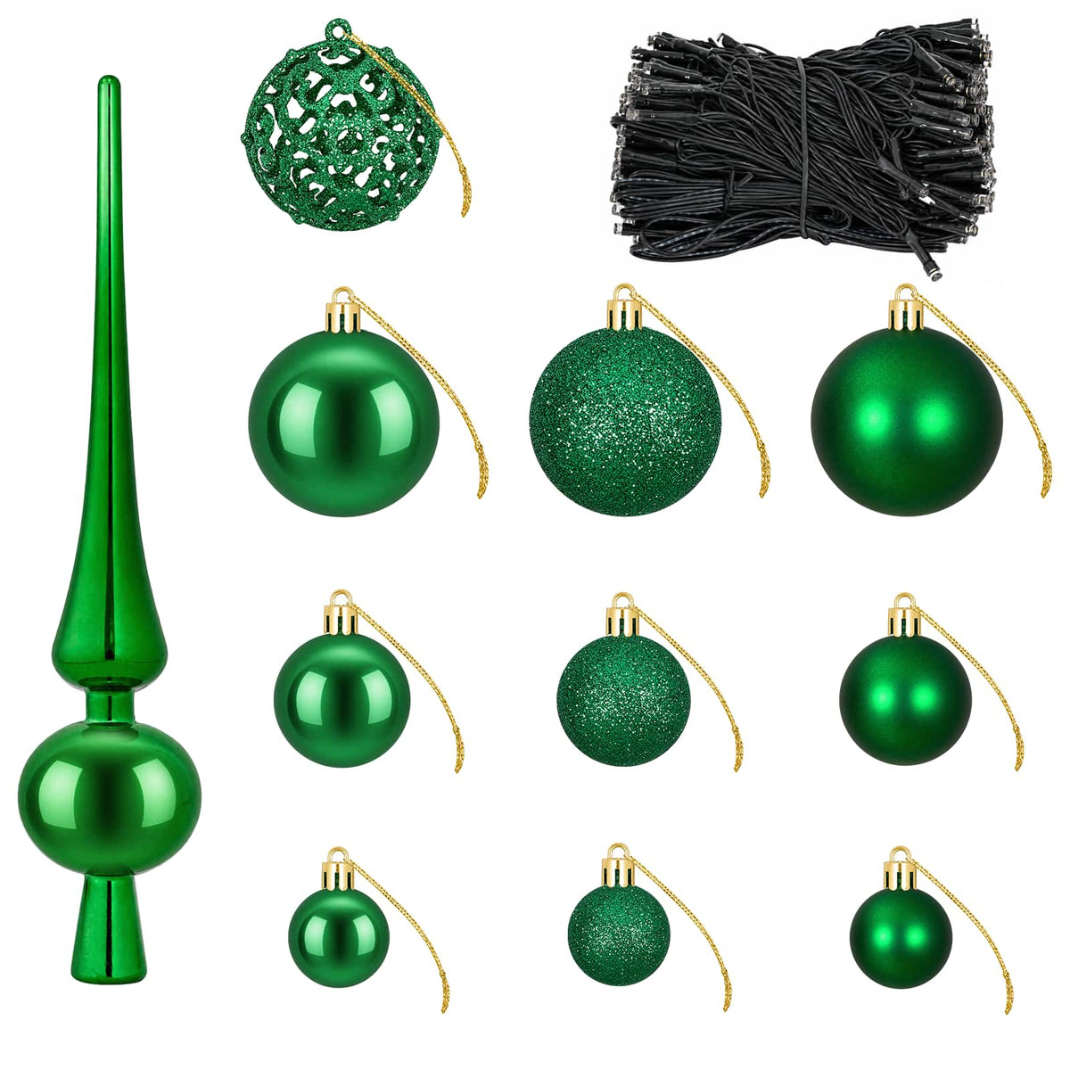 Christmas Bauble Set 120 pcs Green Dia. 6 cm Plastic 300 LEDs