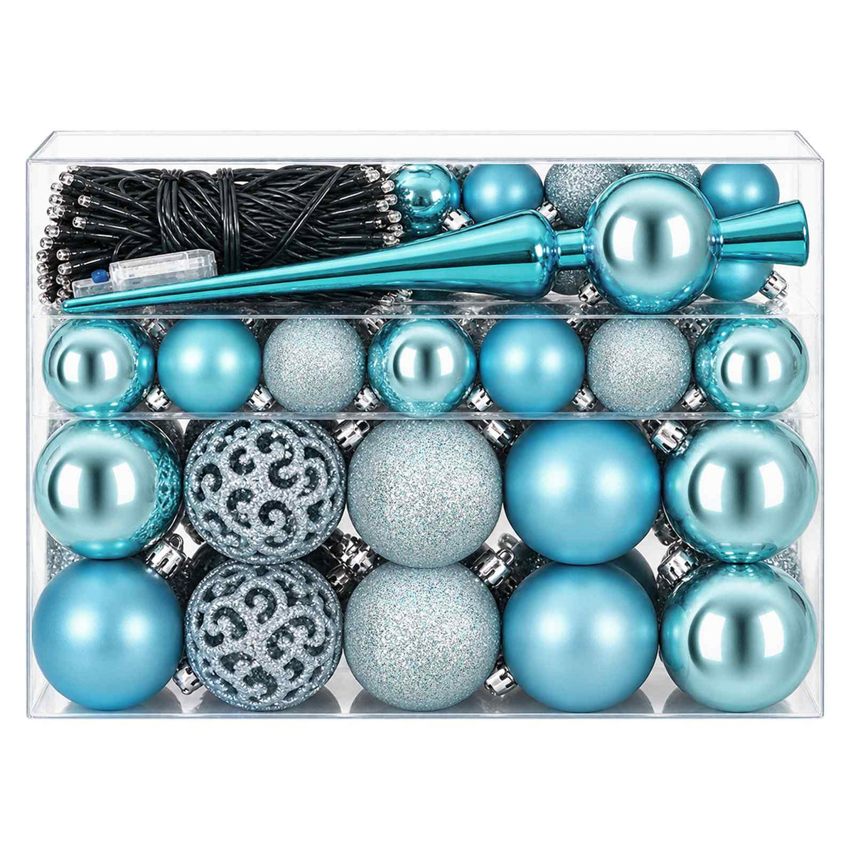 Christmas Bauble Set 61 pcs Turquoise Dia. 6 cm Plastic