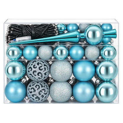 Christmas Bauble Set 61 pcs Turquoise Dia. 6 cm Plastic