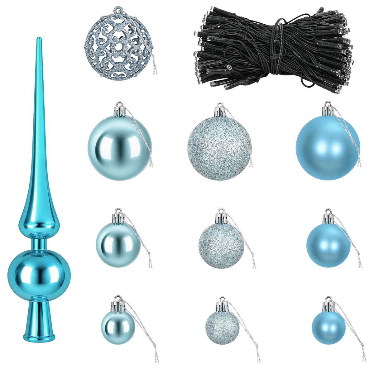 Christmas Bauble Set 61 pcs Turquoise Dia. 6 cm Plastic