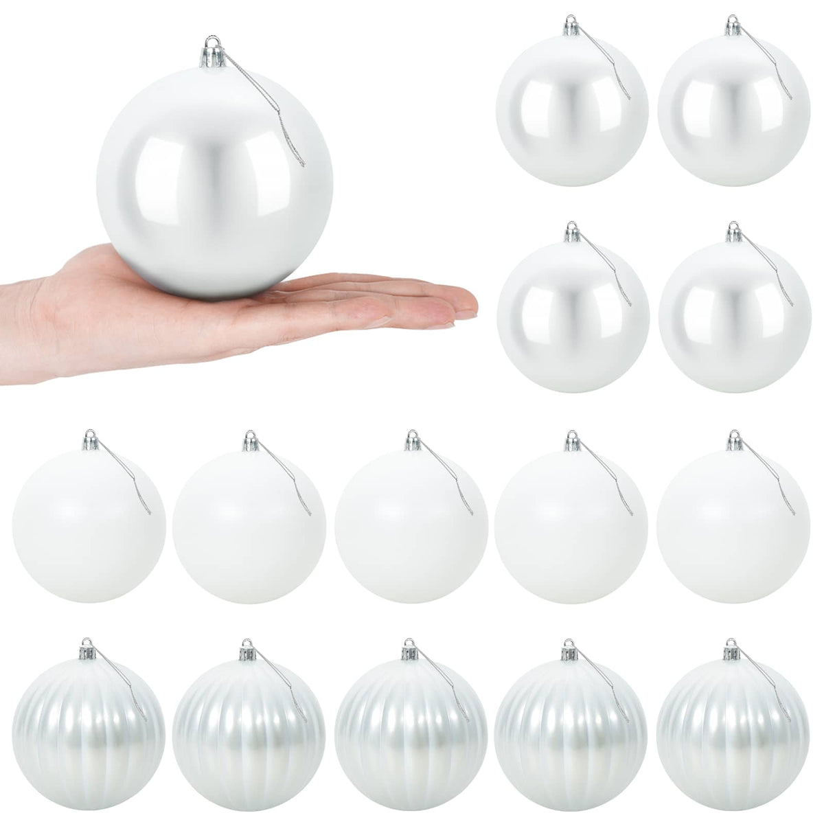 Christmas Ball Set XL 15 pcs White Dia. 10 cm Plastic