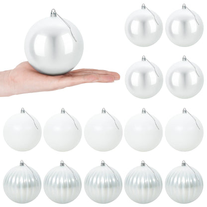 Christmas Ball Set XL 15 pcs White Dia. 10 cm Plastic