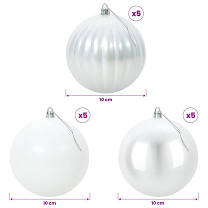 Christmas Ball Set XL 15 pcs White Dia. 10 cm Plastic