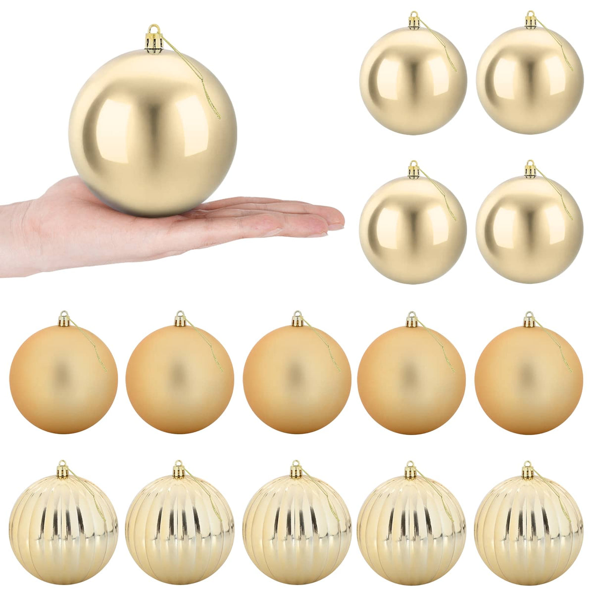 Christmas Ball Set XL 15 pcs Gold Dia. 10 cm Plastic