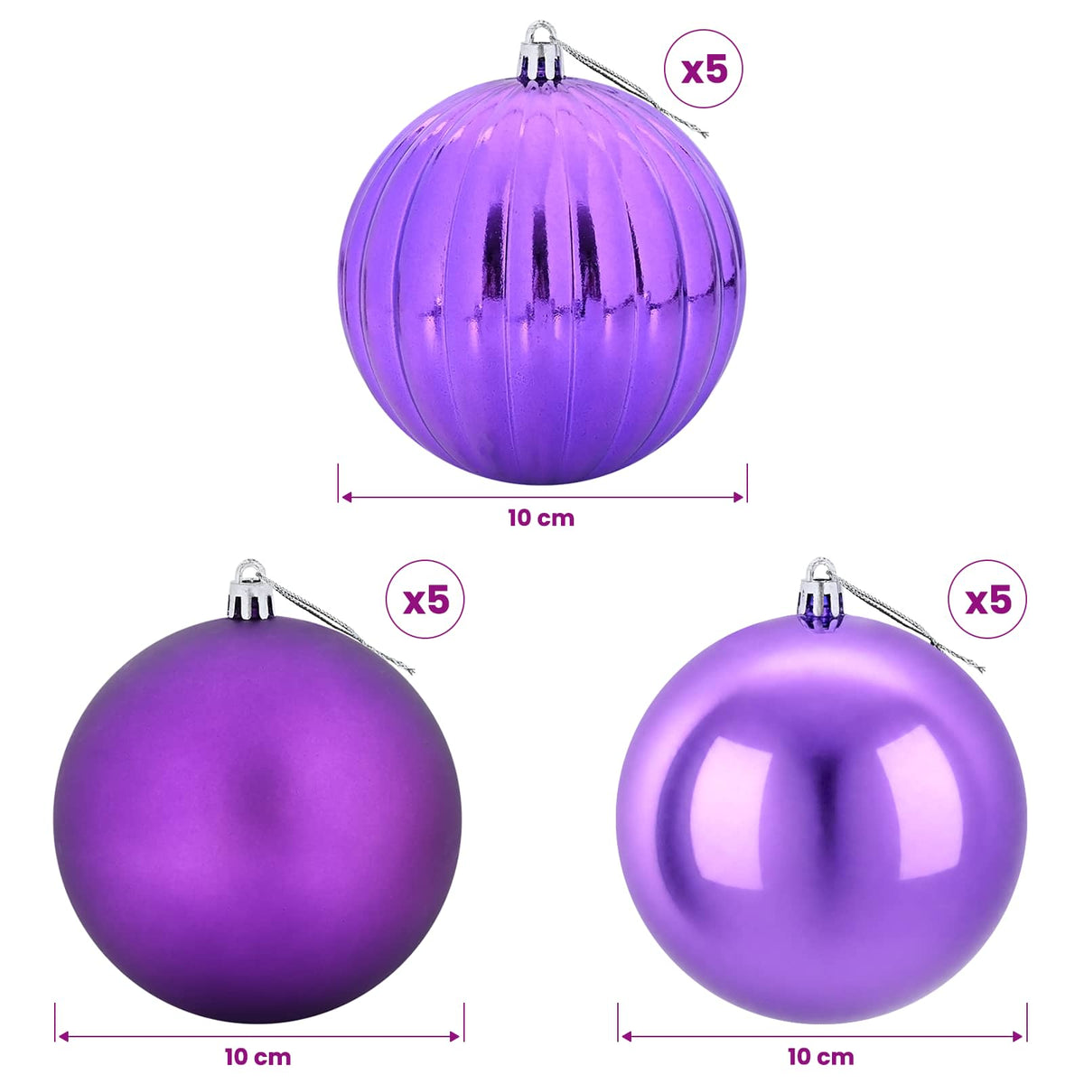 Christmas Ball Set XL 15 pcs Lilac Dia. 10 cm Plastic