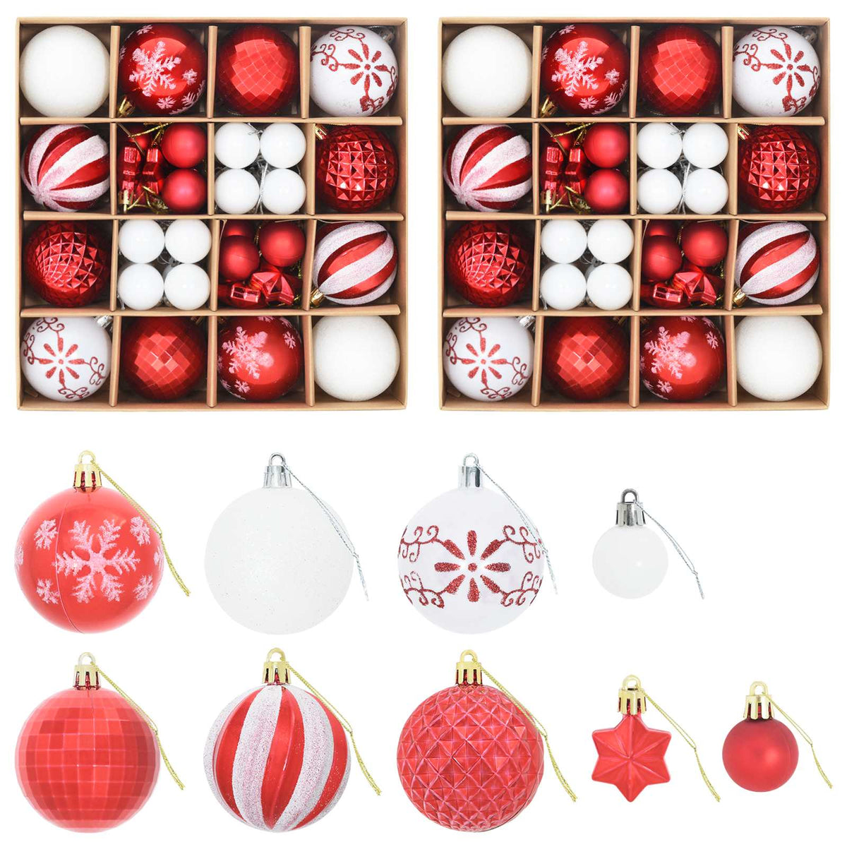 Christmas Ball Set 88 pcs Red and White Ø 6 cm Plastic