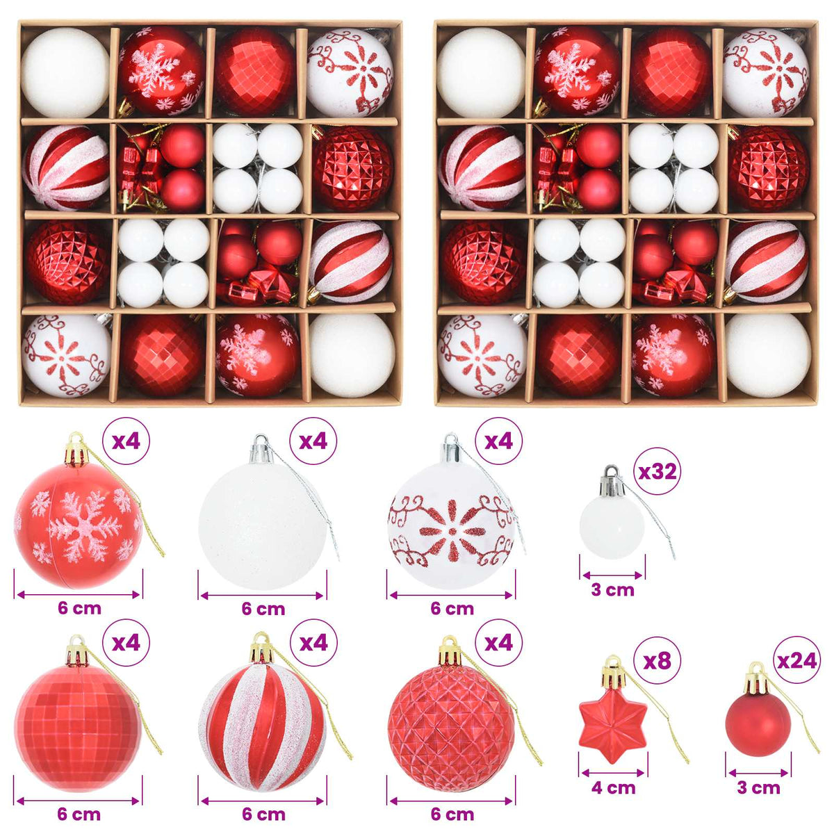 Christmas Ball Set 88 pcs Red and White Ø 6 cm Plastic
