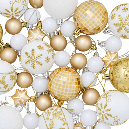 Christmas Ball Set 88 pcs Gold and White Ø 6 cm Plastic