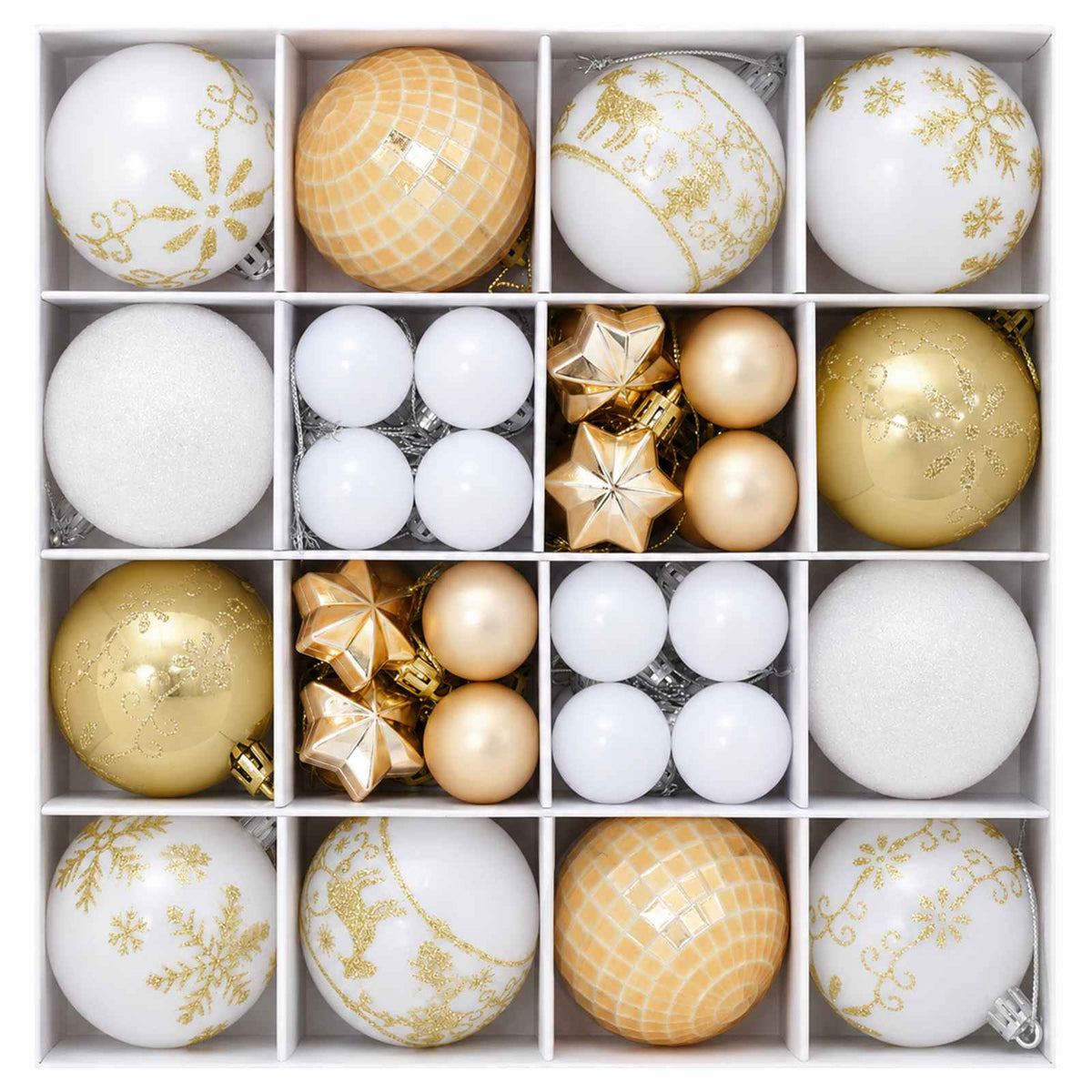 Christmas Ball Set 88 pcs Gold and White Ø 6 cm Plastic